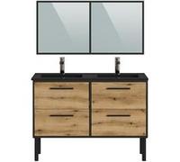 Meuble Salle de Bain coloris chêne et noir - Longueur 122 x Profondeur 64 x Hauteur 87,5 cm - PEGANE - Bois G