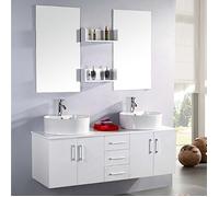 Meuble salle de bain double vasque - SIMBA - LION - 150 cm - Blanc - 2 lavabos céramique