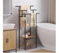 Meuble Salle de Bain EUGAD - Porte Serviette sur Pied 3 Niveaux - 68x28x117cm - Noir+Chêne Clair