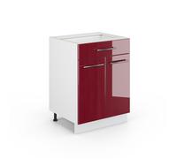 Meuble salle de bain Fame-Line, 60x82cm avec tiroir, sans PT, Rouge bordeaux Haute brillance, Blanc, Vicco