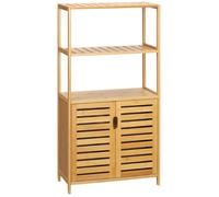 kleankin Armoire de salle de bain en bambou sur pied – 2 étagères, portes à lattes, naturel