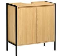 kleankin Meuble sous vasque moderne piètement en métal double porte en panneaux de particules - 60 x 30 x 62,5 cm - noir et couleur bois