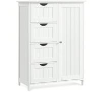 Meuble Salle de bain Rangement, Armoire Gain de place, Commode, avec 4 Tiroirs, Placard avec porte, Étagère Réglable, 35 x 65 x 90 cm, Blanc Nuage Blanc