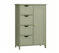 Meuble Salle de bain Rangement, Armoire Gain de place, Commode, avec 4 Tiroirs, Placard avec porte, Étagère Réglable, 30 x 55 x 82 cm, Vert Forêt Vert