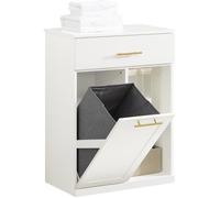 Meuble Salle de Bain SoBuy avec Panier à Linge Amovible, Tiroir et 2 Étagères pour Rangement, Meuble Compact Blanc 66x37x95 cm