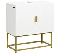 kleankin Meuble sous lavabo meuble de salle de bain en bois placard double porte pieds en acier doré 60 x 30 x 65 cm blanc | Aosom France