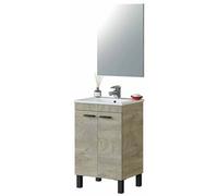 Meuble salle de bain Sous-Vasque 50 cm + Miroir coloris Alaska chene a nouds - Longueur 50 x Hauteur 80 x Profondeur 40 cm --