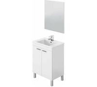 Meuble salle de bain Sous-vasque 60 cm avec 2 portes + Miroir coloris blanc brillant - H80 x Longueur 60 x Profondeur 45 cm