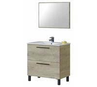 Meuble salle de bain sous vasque avec 2 Tiroirs + 1 Miroir coloris Alaska chêne - Longueur 80 x Profondeur 45 x Hauteur 86 cm