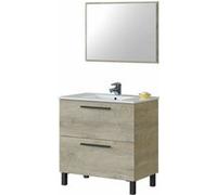 Meuble salle de bain sous vasque avec 2 Tiroirs + 1 Miroir coloris Alaska chene - Longueur 80 x Profondeur 45 x Hauteur 86 cm -PEGANE- chêne Alaska G