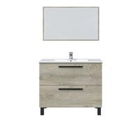 Meuble salle de bain sous vasque avec 2 Tiroirs + 1 Miroir coloris Alaska chêne - Longueur 80 x Profondeur 45 x Hauteur 86 cm