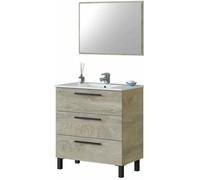 Meuble salle de bain sous vasque avec 3 Tiroirs + 1 Miroir coloris Alaska chêne - Longueur 80 x Profondeur 45 x Hauteur 86 cm Alaska chêne