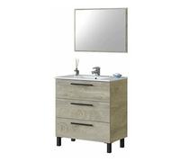 PEGANE Meuble Salle de Bain sous Vasque avec 3 Tiroirs + 1 Miroir Coloris Alaska chêne - Longueur 80 x Profondeur 45 x Hauteur 86 cm