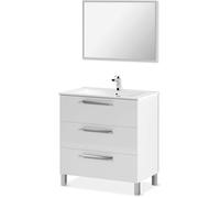 Meuble salle de bain sous vasque avec 3 Tiroirs + 1 Miroir - Longueur 80 x Profondeur 45 x Hauteur 86 cm blanc brillant