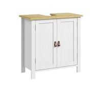 Meuble salle de bain sur pied - meuble sous-vasque - 2 portes, étagère - MDF panneaux aspect bois clair blanc