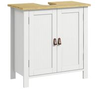 Meuble salle de bain sur pied - meuble sous-vasque - 2 portes, étagère - MDF panneaux aspect bois clair blanc