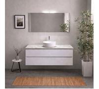 Meuble salle de bain suspendu 120 cm blanc export avec plan Beton miroir 120x60 et lampe Berlin