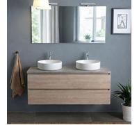 Meuble salle de bain suspendu 120 cm chêne avec plan béton miroir 120x60 et 2 lampes Berlin