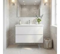 Meuble salle de bain suspendu 59 x 50 x 45 cm blanc brillant 2 tiroirs avec lavabo en marbre coulé SAT B-Way (BWAY260WU)
