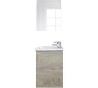 Meuble salle de bain Suspendu + Miroir coloris Alaska chene a nouds - Hauteur 58 x Longueur 40 x Profondeur 22 cm --
