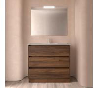Meuble salle de bains 100cm 3 tiroirs et miroir Noyer Maya NOJA - SALGAR 106195