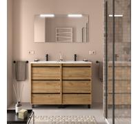 Meuble salle de bains 120cm 6 tiroirs Chêne Africain ATTILA - SALGAR 105235