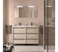 Meuble salle de bains 120cm 6 tiroirs Chêne Naturel ATTILA - SALGAR 105234