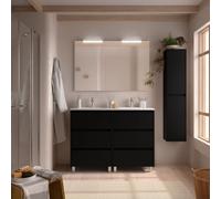 Meuble salle de bains 120cm 6 tiroirs et miroir Black Satin NOJA - SALGAR 106198