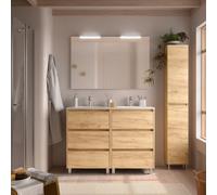 Meuble salle de bains 120cm 6 tiroirs et miroir Chêne Africain NOJA - SALGAR 106203