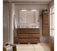 Meuble salle de bains 120cm 6 tiroirs et miroir Noyer Maya NOJA - SALGAR 106204