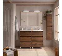 Meuble salle de bains 120cm 6 tiroirs et miroir Noyer Maya NOJA - SALGAR 106204