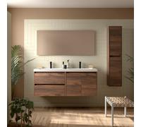 Meuble salle de bains 140cm 2 tiroirs 2 portes et miroir Noyer Maya NOJA - SALGAR 113437