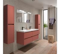 Meuble salle de bains 140cm 4 tiroirs et miroir Red Satin NOJA - SALGAR 105449
