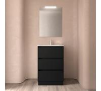 Meuble salle de bains 60cm 3 tiroirs et miroir Black Satin NOJA - SALGAR 105621