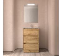 Meuble salle de bains 60cm 3 tiroirs et miroir Chêne Africain NOJA - SALGAR 105626