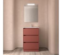 Meuble salle de bains 60cm 3 tiroirs et miroir Red Satin NOJA - SALGAR 105624
