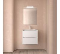 Meuble salle de bains 70cm 2 tiroirs et miroir Blanc Brillant NOJA - SALGAR 105381
