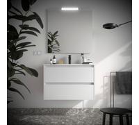 Meuble salle de bains 80cm 2 tiroirs et miroir White Satin NOJA - SALGAR 105391