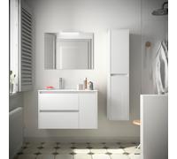 Meuble salle de bains 85cm 2 tiroirs 1 porte à droite et miroir Blanc Brillant NOJA - SALGAR 105399