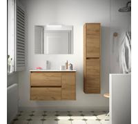 Meuble salle de bains 85cm 2 tiroirs 1 porte à droite et miroir Chêne Africain NOJA - SALGAR 105406
