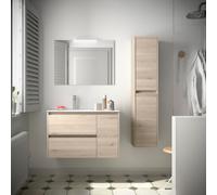 Meuble salle de bains 85cm 2 tiroirs 1 porte à droite et miroir Chêne Naturel NOJA - SALGAR 105405