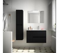 Meuble salle de bains 85cm 2 tiroirs 1 porte à gauche et miroir Black Satin NOJA - SALGAR 105410