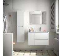 Meuble salle de bains 85cm 2 tiroirs 1 porte à gauche et miroir Blanc Brillant NOJA - SALGAR 105408