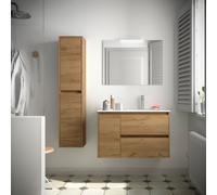 Meuble salle de bains 85cm 2 tiroirs 1 porte à gauche et miroir Chêne Africain NOJA - SALGAR 105415