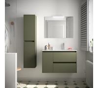 Meuble salle de bains 85cm 2 tiroirs 1 porte à gauche et miroir Green Satin NOJA - SALGAR 105412