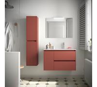 Meuble salle de bains 85cm 2 tiroirs 1 porte à gauche et miroir Red Satin NOJA - SALGAR 105413