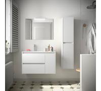 Meuble salle de bains 85cm 2 tiroirs 1 porte et miroir White Satin Droite NOJA - SALGAR 105400