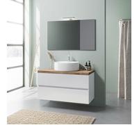 MEUBLE SALLE DE BAINS À SUSPENDRE 100 CM, CHÊNE BLANC BRILLANT, VASQUE À POSER | ELBA