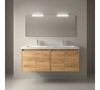 Meuble salle de bains et miroir 140cm 4 portes Chêne Africain NOJA - SALGAR 105316