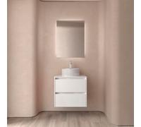 Meuble salle de bains et plan de toilette 60cm 2 tiroirs Blanc Brillant NOJA - SALGAR 105453